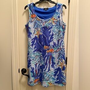 Ocean themed knit dress generously cut great colors & very forgiving XL